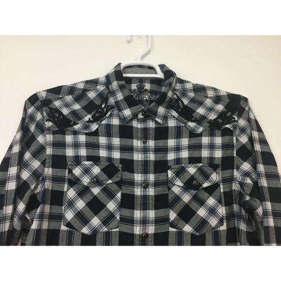 (N5) Y2K Guess Mens Shirt Size M Western Cowboy Embroidered Plaid Snap Pearl - Picture 1 of 8